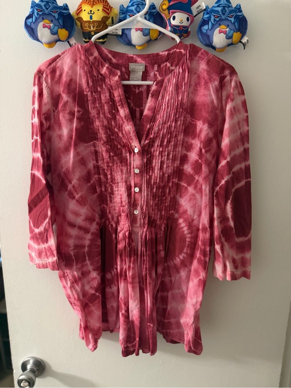 Chico's Pink Tie-Dye Pintuck Tunic